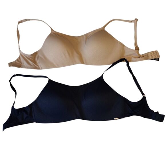 2 DKNY padded Bras Size 36D Non-wire Blue & Tan Color Modesty Panel Women's - Picture 2 of 7